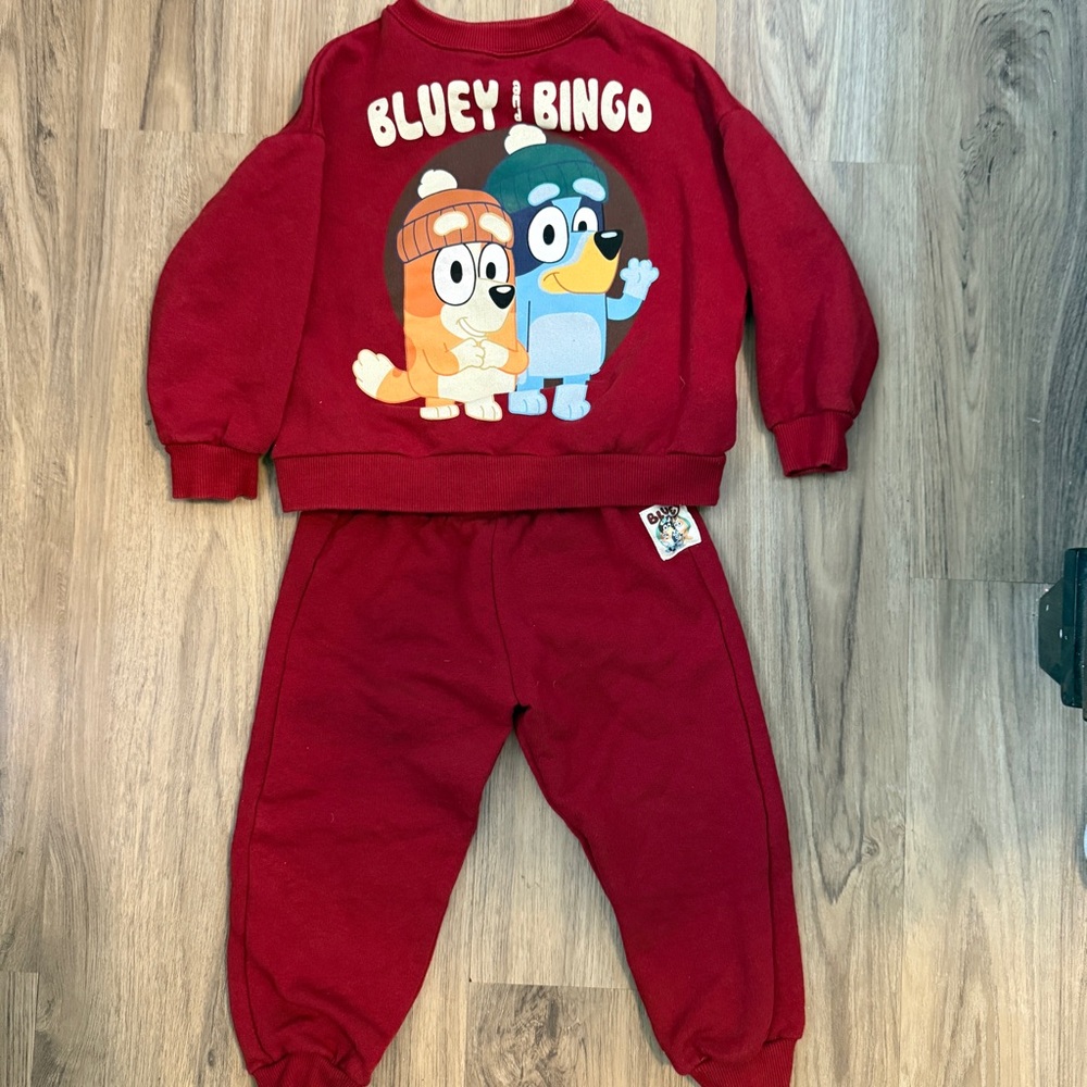 Zara Red Bluey and Bingo Sweatshirt and Pants Set Size 4-5 years